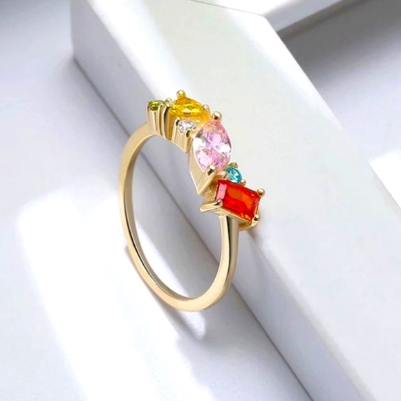 S925 gold plated Geometric multigems Ring - Picture 2 of 15